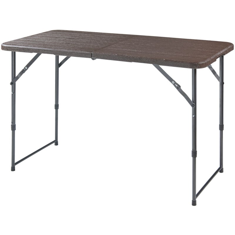 Table de camping pliante Adelfia à hauteur réglable 120 x 60 cm effet bois [en.casa]