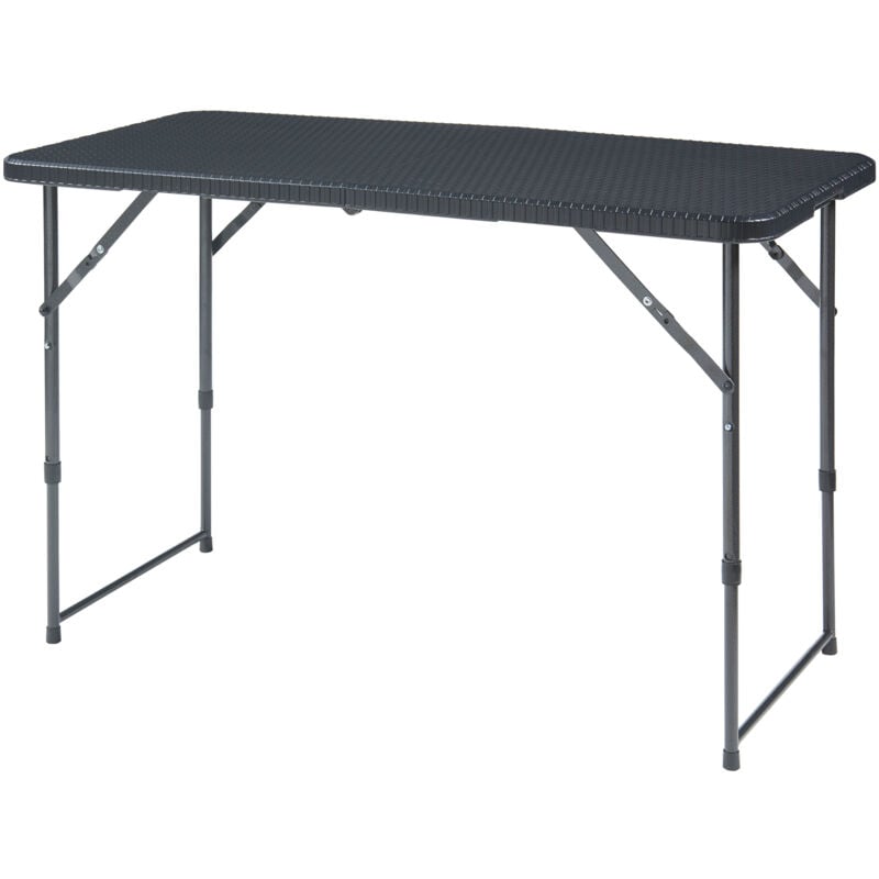 Table de camping pliante Adelfia à hauteur réglable 120 x 60 cm noir effet rotin [en.casa]