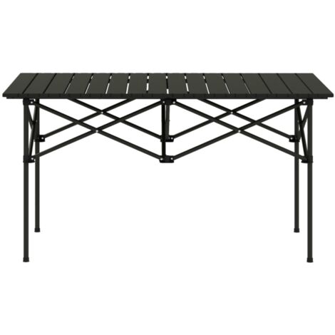 Table de Camping Pliante avec Plateau Enroulable - Légère Aluminium Noir 95x55x50 cm - Pour Jardin, Balcon, Terrasse et 2 Personnes
