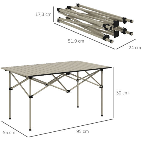 Table de camping pliante avec plateau enroulable, table de jardin en aluminium, 2 personnes, 95 x 55 cm, kaki