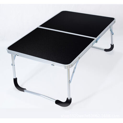 Table de camping pliante avec structure en métal, plateau en bois et serrure de sécurité, noire, 62 x 42 x 28 cm