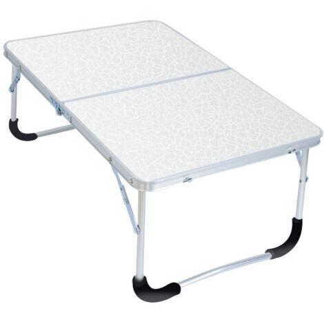 Table de camping pliante avec structure en métal, plateau en bois et verrouillage de sécurité, filet blanc, 62 x 42 x 28 cm