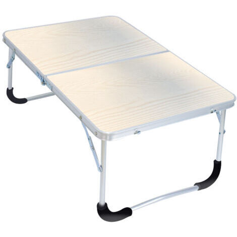 Table de camping pliante avec structure en métal, plateau en bois et verrouillage de sécurité, grain de pin blanc, 62 x 42 x 28 cm