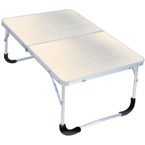Table de camping pliante avec structure en métal, plateau en bois et verrouillage de sécurité, grain de pin blanc, 62 x 42 x 28 cm