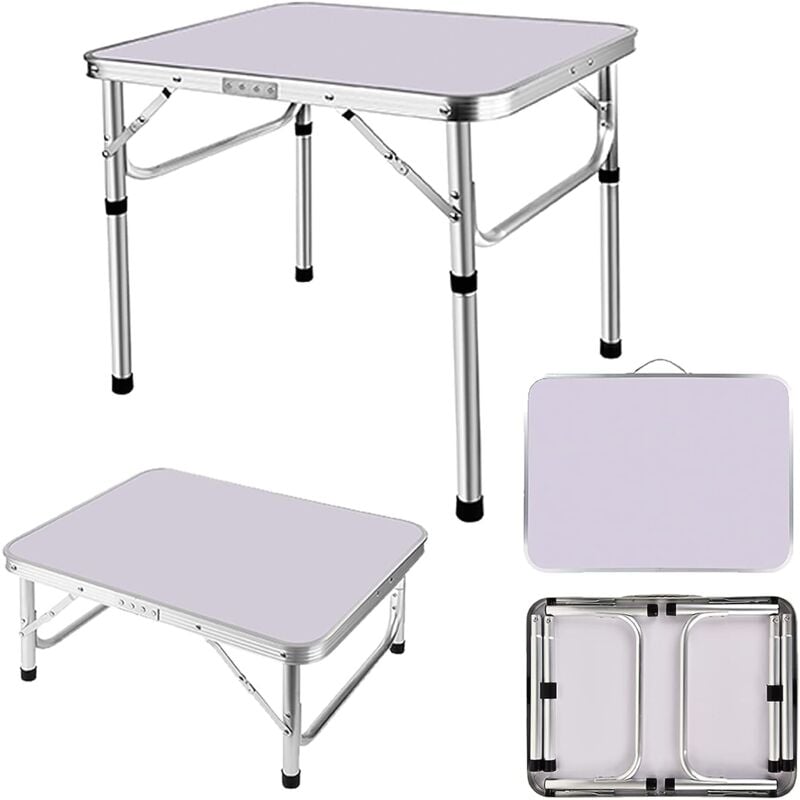 Table de camping pliante en aluminium légère et réglable de 60 cm - Petite table pliante pour intérieur et extérieur - Pour cuisine, dîner,