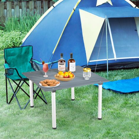 Table de Camping Pliante en Bois de Sapin 69x69x42 CM Sac de Transport Plateau Enroulable Plage Pêche Pique-nique Gris CW2039 Maison Chic