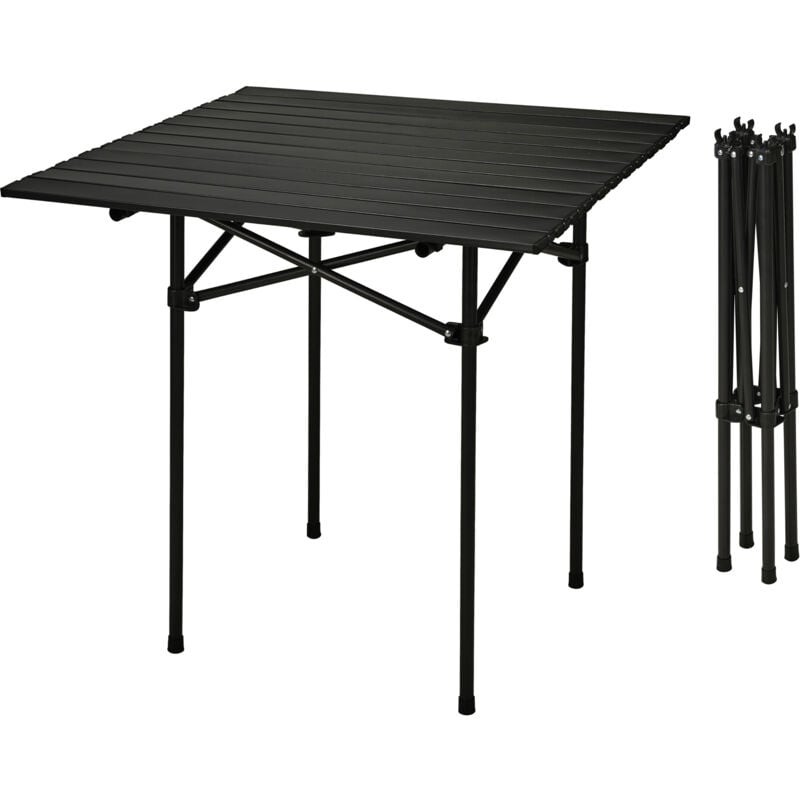 Spetebo - Table de camping pliante noire avec sac de transport - 70 x 69 cm - Table de jardin universelle avec plateau enroulable