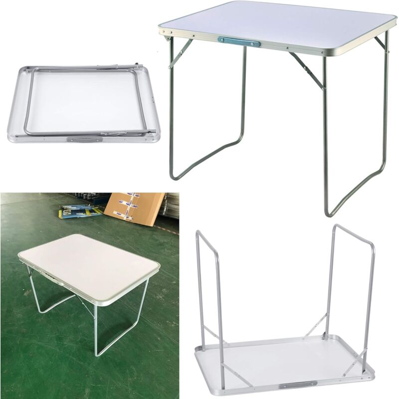 Hsha - Table de camping pliante rectangulaire L80 x L60 x H69 m Table portable en aluminium réglable en hauteur et poignée de transport pour