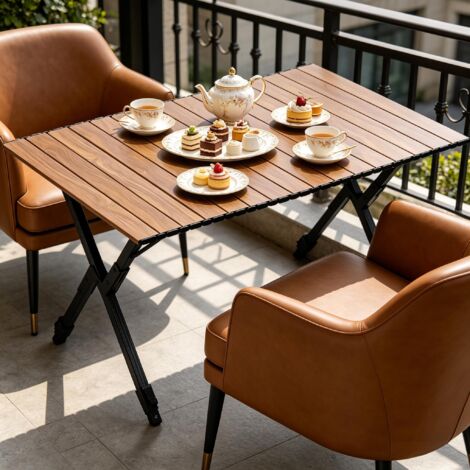 Table de camping pliante réglable en hauteur 92x60 cm, table d’extérieur portable en aluminium effet bois avec housse