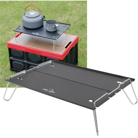 Table de Camping Portable - Aluminium et Inox - Table Picnic Pliante Noir - 2 Planches