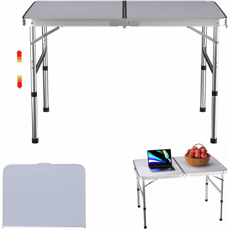 Table de camping portable table pliante en Aluminium Ultra léger table pliante pour camping pique-nique Cuisson Jardin randonnée, 90x60x37 / 67cm