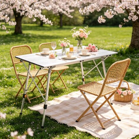 Table de camping, table extérieure à hauteur réglable, table pliante