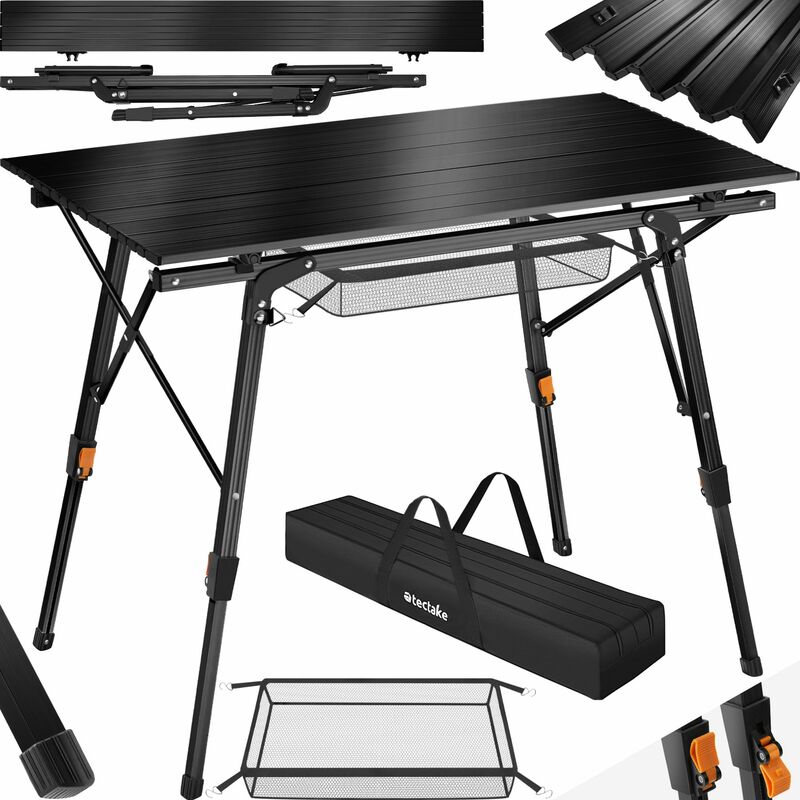 Table de camping Pliable 90 x 52 x 47 - 70 cm - noir