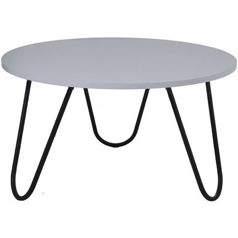 Table De Centre Bois Blanc Pieds Métal Blanc °80X44 Cm