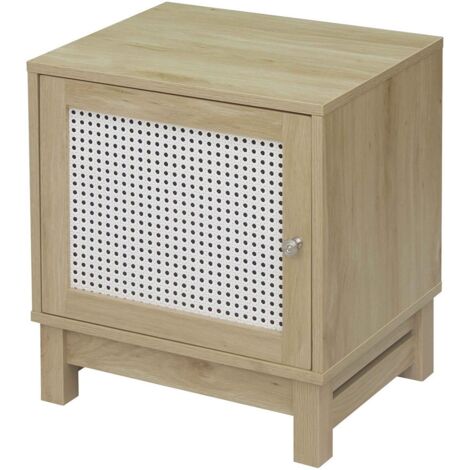 Table de chevet 1 porte façade rotin - Casâme - Bois clair