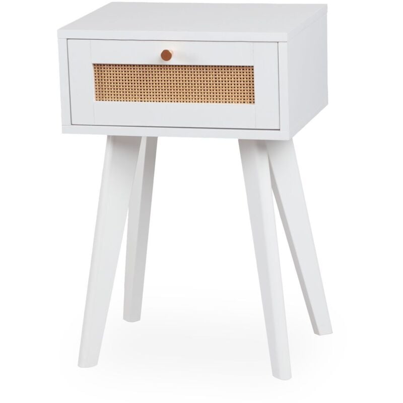 Cotecosy - Table de chevet 1 tiroir avec cannage Dalgora L40cm Blanc