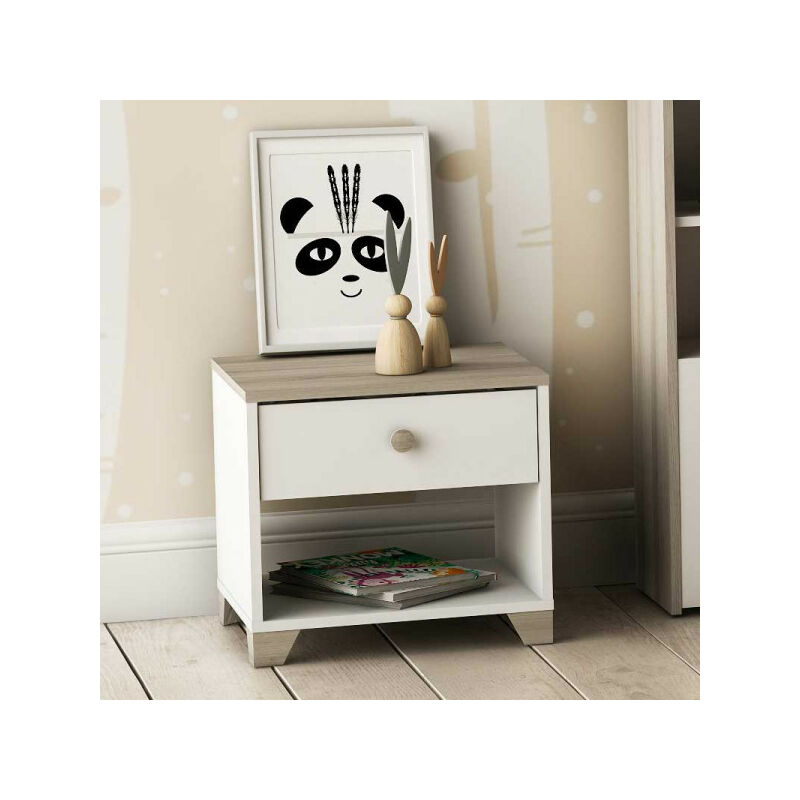 Table de chevet 1 tiroir Blanc mat/Chêne clair - zily - l 43 x l 36 x h 39.5 cm
