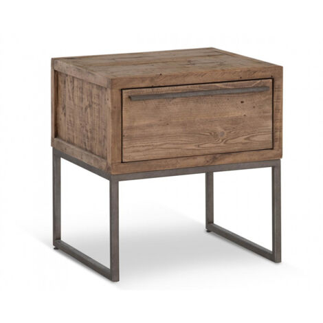 Table de chevet 1 tiroir - Bois-Métal - Marron - Décoration d'Autrefois