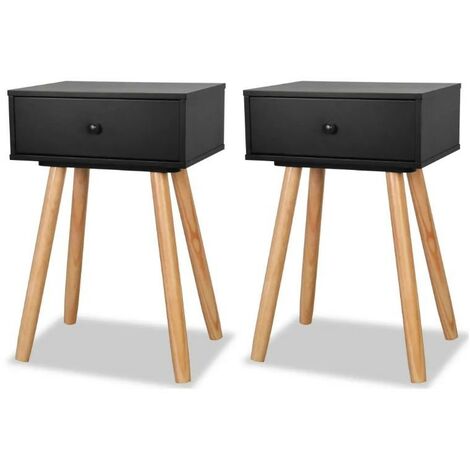 Table de chevet 1 tiroir bois noir et pieds pin massif clair Tonay - Lot de 2