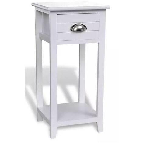 Table de chevet 1 tiroir bois paulownia blanc Laula
