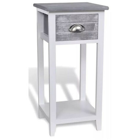 Table de chevet 1 tiroir bois paulownia gris et blanc Poupa