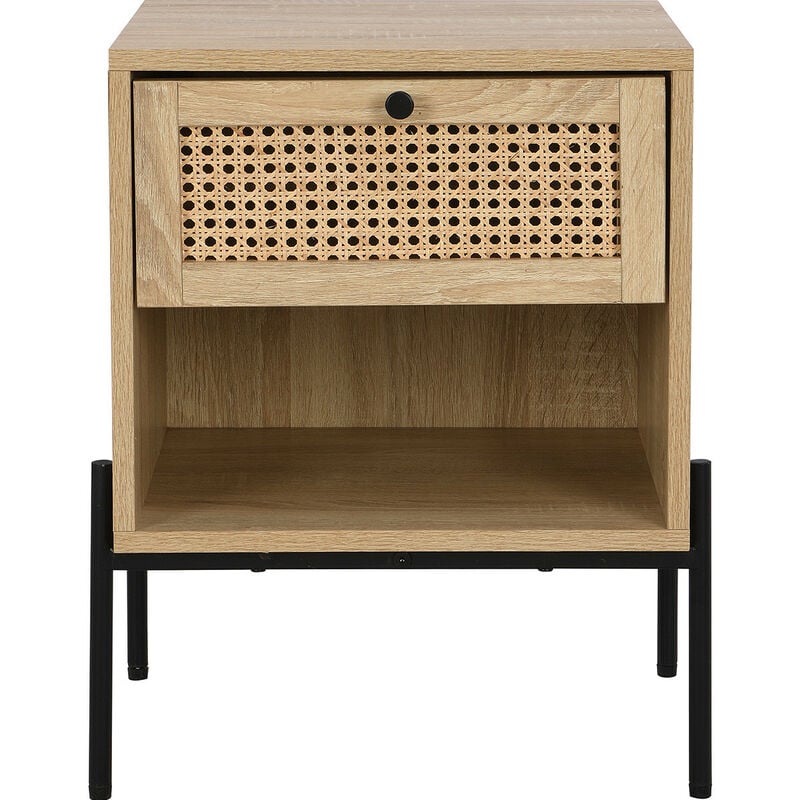Homifab - Table de chevet 1 tiroir en cannage naturel et effet chêne 40 cm - Iris