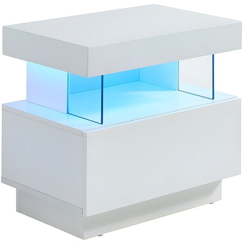Table de chevet 1 tiroir et 1 niche - Avec LEDs - MDF - Blanc laqué - FABIO II