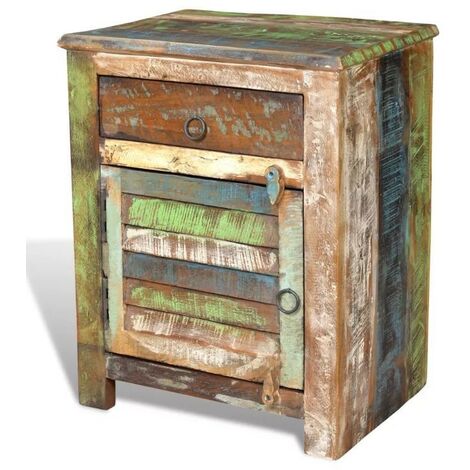 Table de chevet 1 tiroir et 1 porte bois massif recyclé Moust