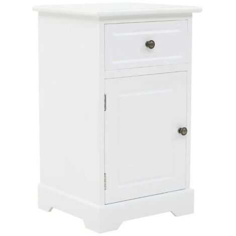 Table de chevet 1 tiroir et 1 porte pin massif blanc Frenchy