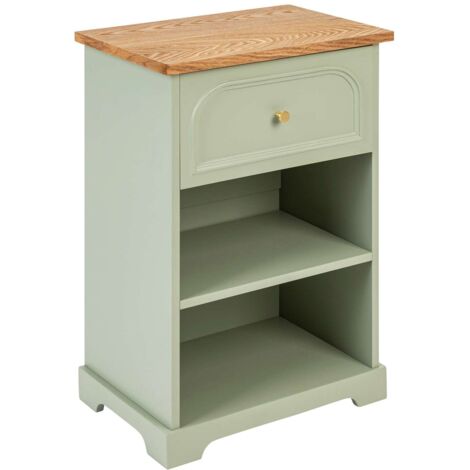 Atmosphera – Table de chevet en bois frêne avec 1 tiroir – Dimensions 45x30x67 cm – Glissières à fermeture douce – Couleur vert céladon