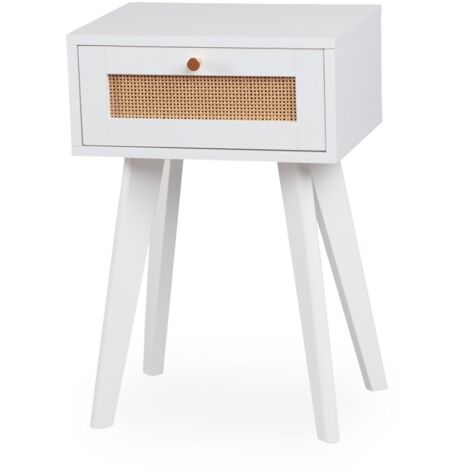 Table de chevet 1 tiroir L40cm – Cannage élégant – Bois mélaminé blanc – Dimensions compactes H60cm P30cm – Pour chambre moderne