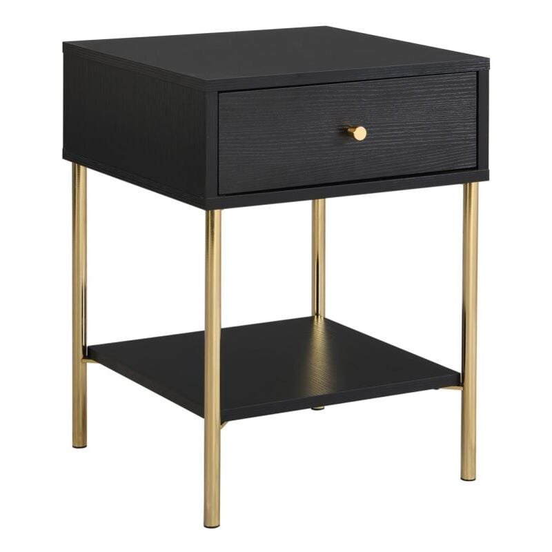 Table de chevet 1 tiroir - mdf et métal - Noir et doré - milavia de Pascal Morabito