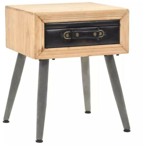 Table de chevet 1 tiroir pin massif clair et simili cuir Stylie