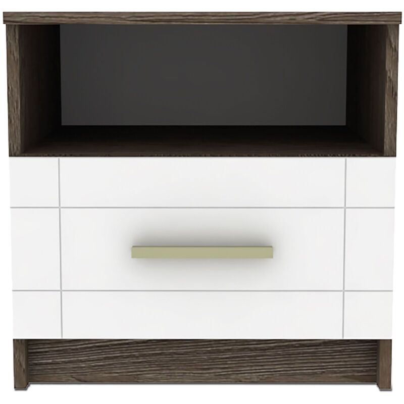 Table de chevet 1 tiroir Tenessil Chêne foncé et Blanc