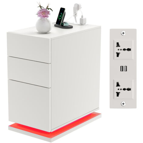 Table de Chevet 2 Étagères avec 2 Prises & 2 Ports USB Intégrés - Panneau de Particules Résistant (30x53x62cm), Multifonctionnelle pour Salon/Chambre/Bureau - Gain de Place & Charge Rapide