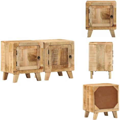 Table de chevet 2 pcs 40x32x46 cm bois massif de manguier brut - Table De Chevet - Tables De Chevet - Armoire De Lit - Table D'appoint Pour Chambre À Coucher