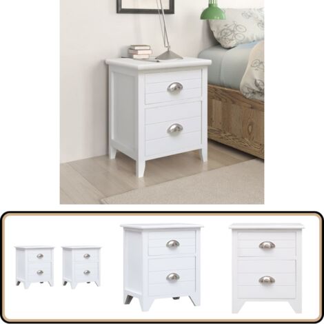 Table de chevet 2 pcs avec 2 tiroirs Blanc - Meuble De Chambre - Table De Chevet - Commode - Rangement - Tiroir