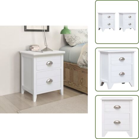 Table de chevet 2 pcs avec 2 tiroirs Blanc - Meuble De Chambre - Table De Chevet - Commode - Rangement - Tiroir