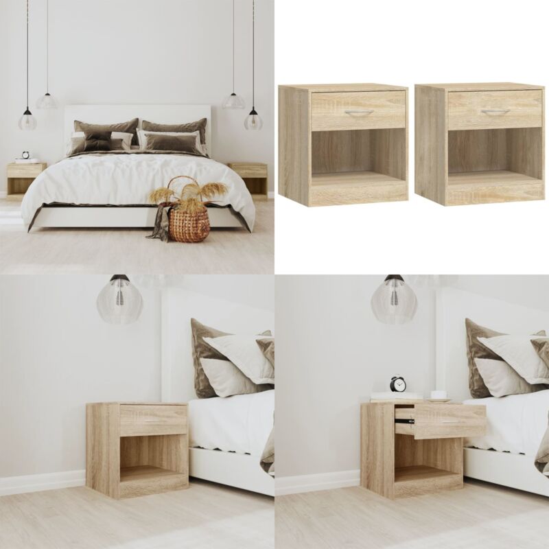 Table de chevet 2 pcs avec tiroir Couleur de chêne - Tables De Chevet - Meuble De Chambre - Commode - Table Nuit - Rangement - Home & Living