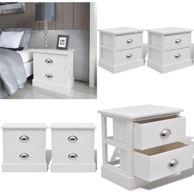 Table de chevet en style français 2 pcs Blanc - Tables De Chevet - Meubles De Chambre - Mobilier Français - Commode - Armoire De Chevet - Home &