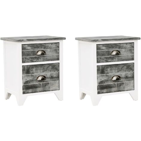Table de chevet 2 pcs  Cabinet de chevet  Table de nuit avec 2 tiroirs Gris et blanc