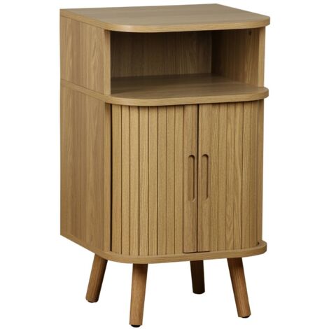 Table de chevet 2 portes coulissantes + 1 niche effet bois rainuré. L 40 x P 40 x H 70cm