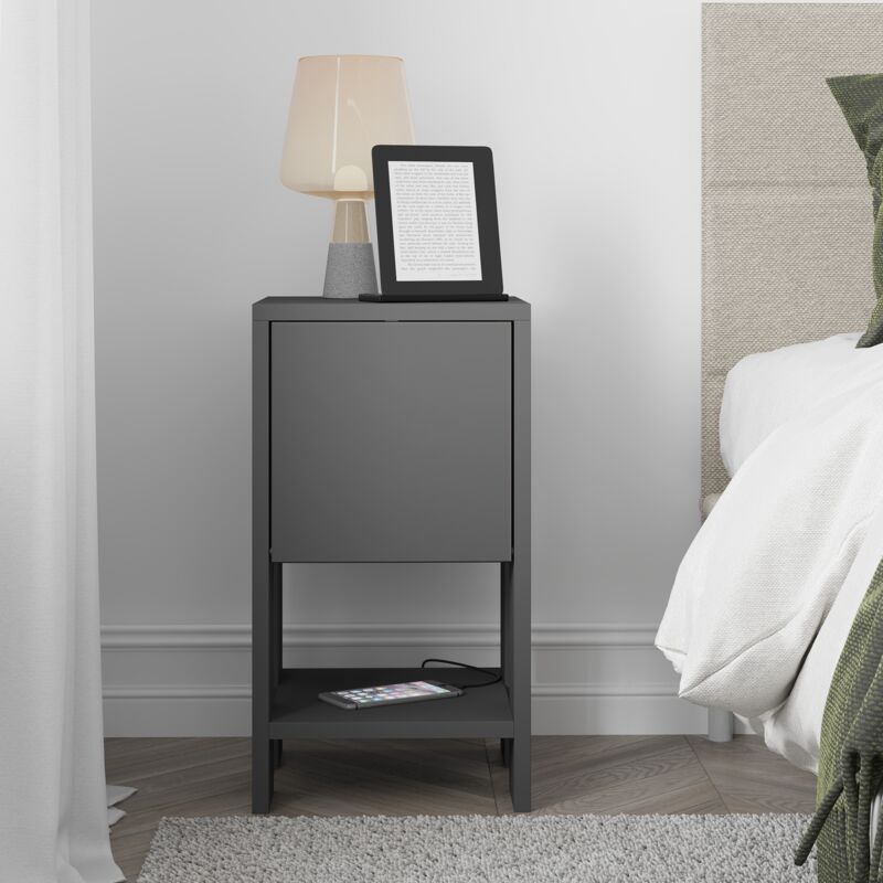 Decortie Ema Table de chevet moderne avec rangement Meuble à porte coulissante Gris anthracite Largeur 30cm Decortie Ema Table de chevet moderne avec rangement Meuble à porte coulissante Gris anthracite Largeur 30cm