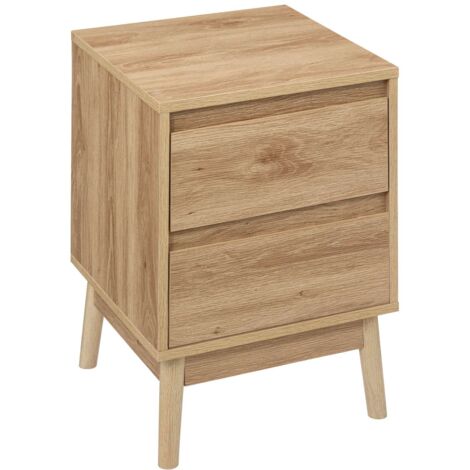 Five Simply Smart – Table de chevet 2 tiroirs en bois effet chêne naturel – Dimensions 40x40x56 cm – Système de fermeture silencieuse – Pratique pour rangement