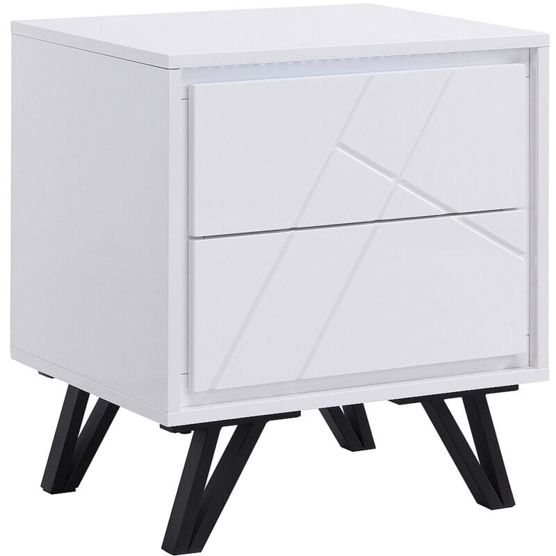 Vente-unique - Table de chevet 2 tiroirs - Avec LEDs - mdf - Blanc laqué - saliano