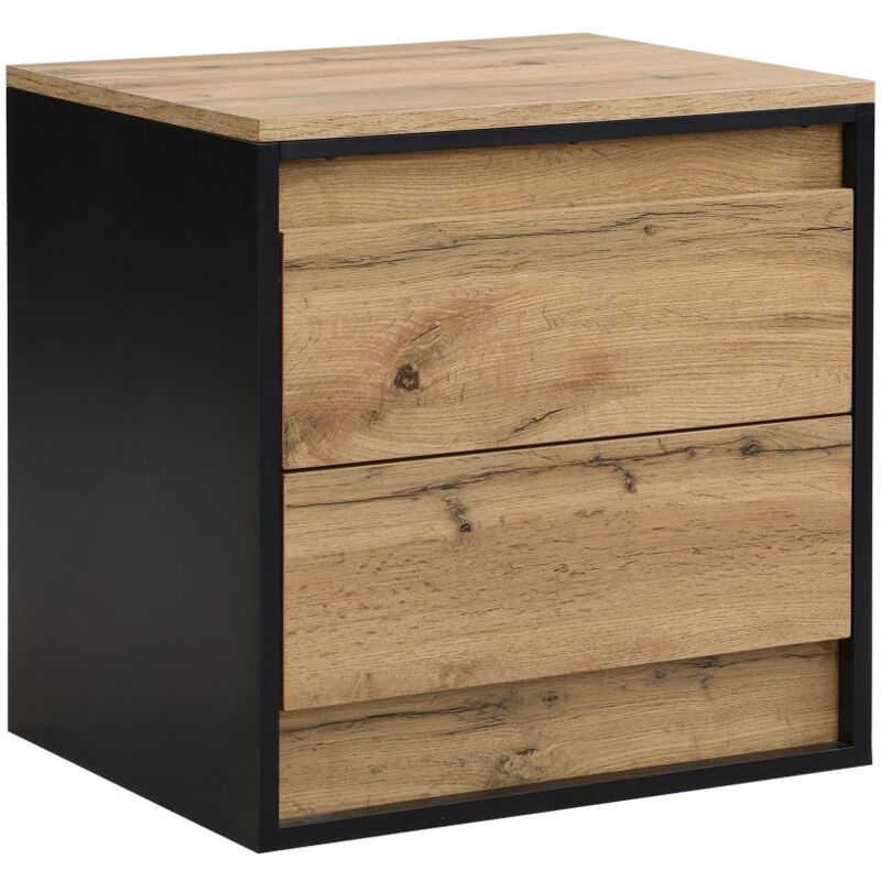 Table de chevet 2 tiroirs - Avec LEDs - mdf - Coloris : Naturel et noir - rukalo