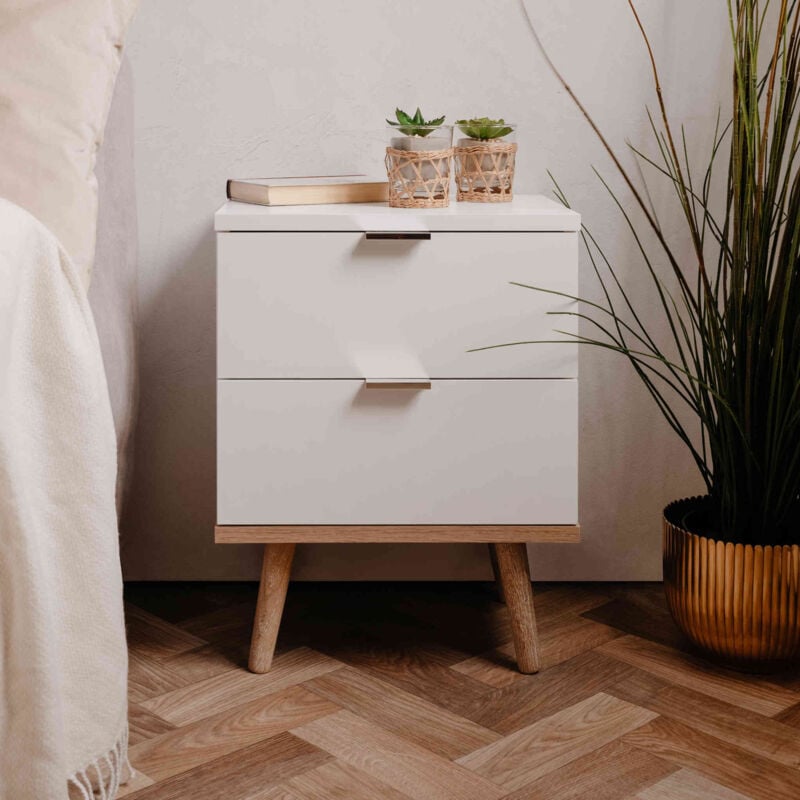 Terre De Nuit - Table de chevet 2 tiroirs blanc - CH7781