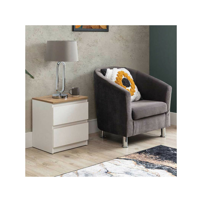 Table de chevet 2 tiroirs Blanc/Bois - qiz - l 45,5 x l 35 x h 50 cm