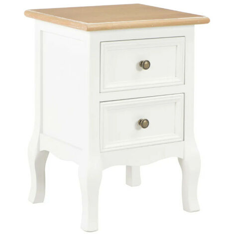 Table de chevet 2 tiroirs bois clair et blanc Naomie - Lot de 2