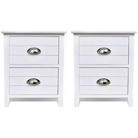 Table de chevet 2 tiroirs bois paulownia blanc Laula 38cm - Lot de 2